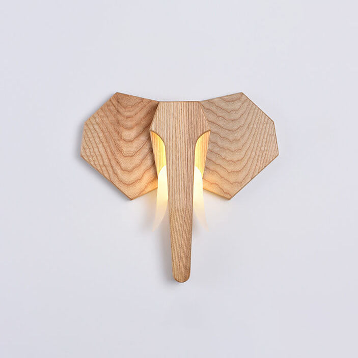 Nordic Creative Solid Wood Elephant Shape LED Wall Sconce