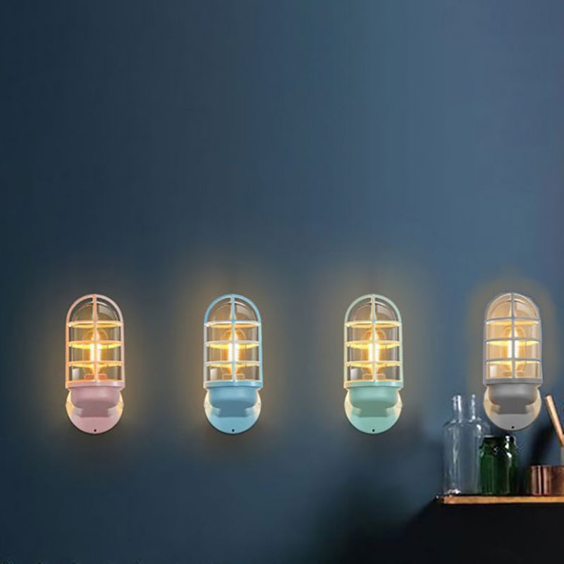 Contemporary Industrial Aluminum Round Cage Wall Sconce
