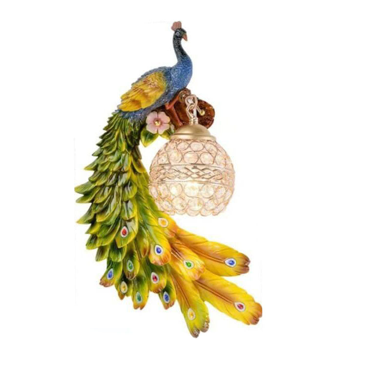 Vintage Ornate Resin Peacock Crystal Wall Sconce