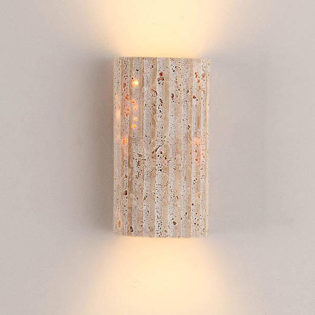 Traditional Japanese Beige Travertine LED Wall Sconce