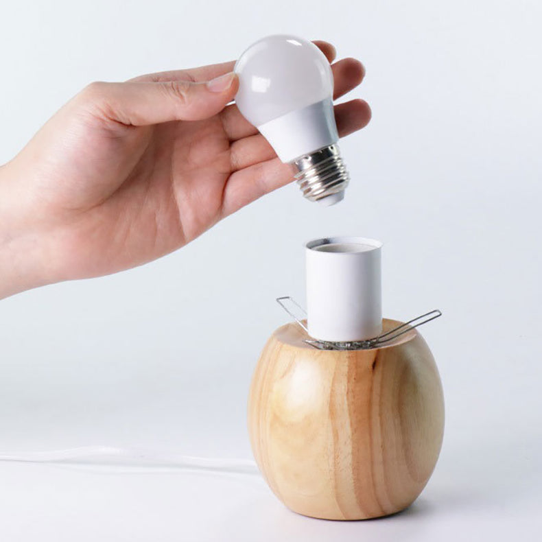 Scandinavian Orb Glass Wood Base 1-Light Table Lamp