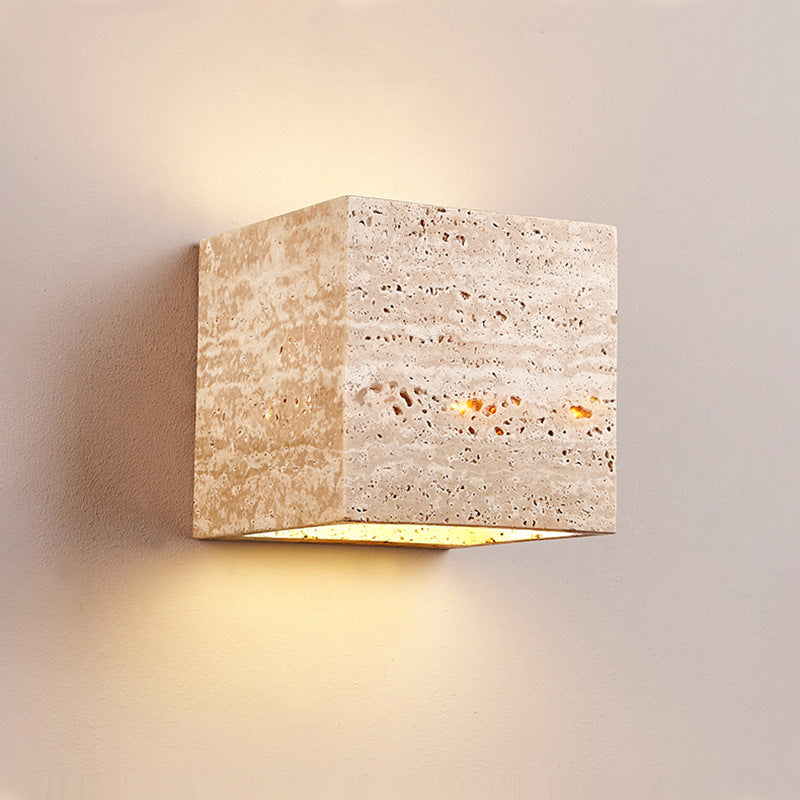Traditional Japanese Travertine Square Waterproof Wall Light