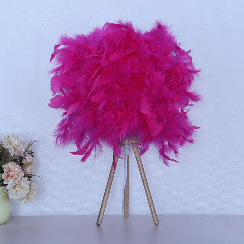 Modern Art Deco Feather Wood Cylinder Triangle Table Lamp