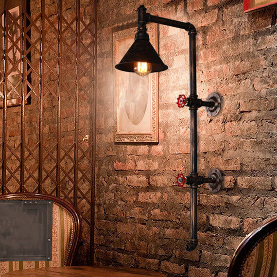Retro Industrial Iron Water Pipe Faucet Design Wall Sconce
