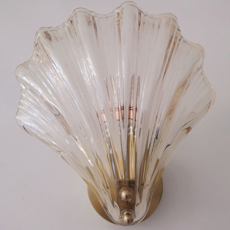 Modern Art Deco Scalloped Shell Amber Glass Wall Sconce