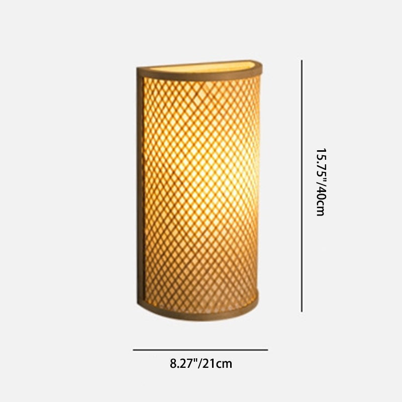 Traditional Japanese Weaving Semicircular Bamboo Wall Sconce