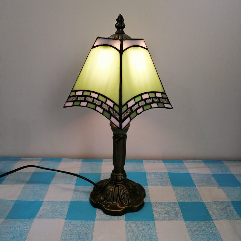 Traditional Tiffany Square Stained Glass Iron Table Lamp