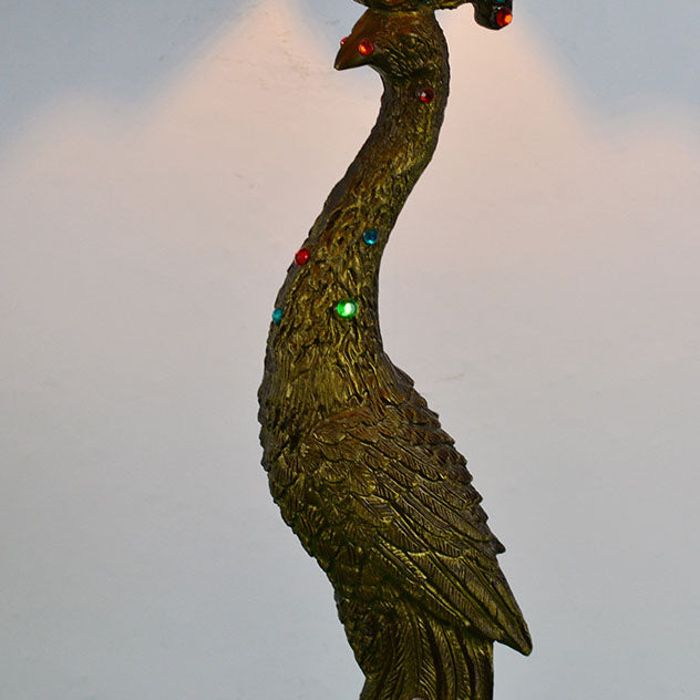 Traditional Tiffany Peacock Gem Dome Glass Resin Table Lamp