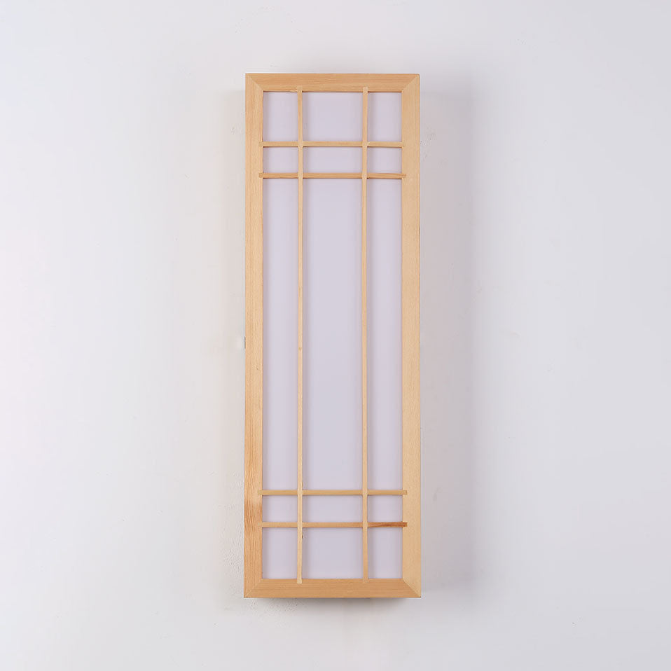 Traditional Japanese Rectangle Solid Wood LED Wall Sconce
