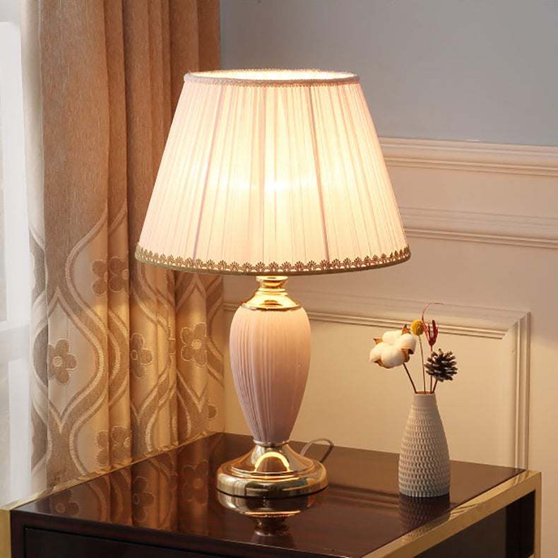 Traditional European Pleated Fabric Shade Ceramic Table Lamp