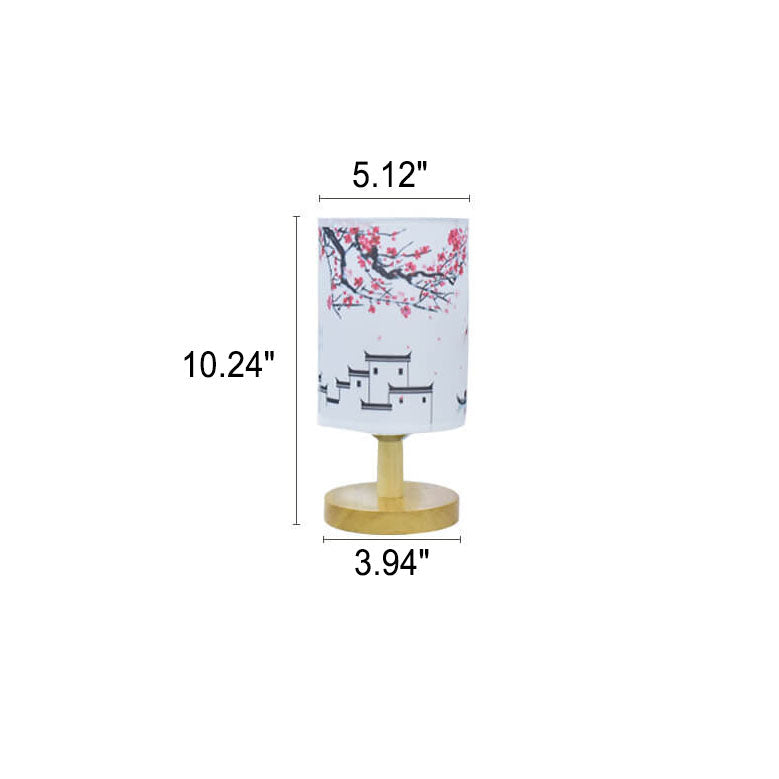 Modern Minimalist Fabric Column Landscape Wood Table Lamp