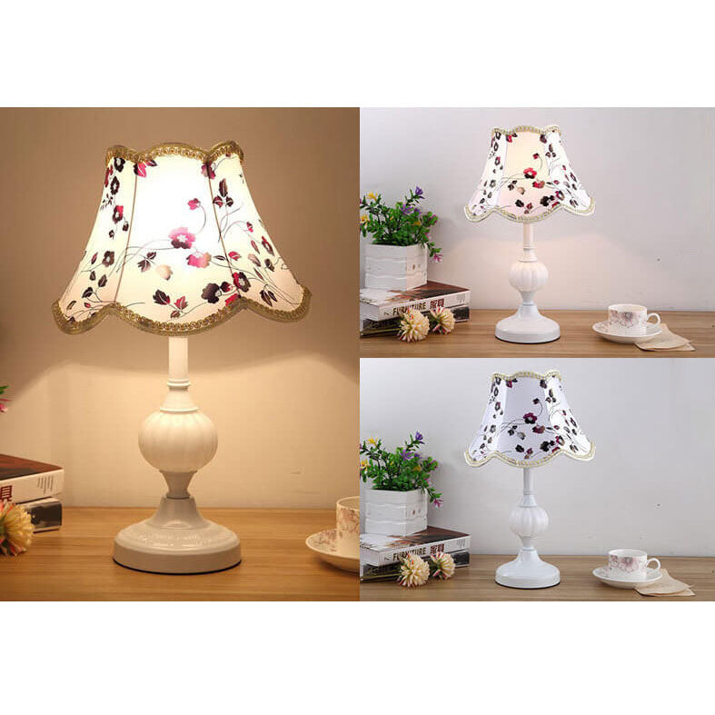 Nordic Vintage Floral Glass & Fabric 1-Light Table Lamp