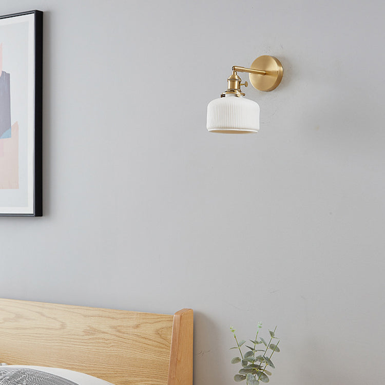 Modern Minimalist Striped Ceramic Jar 1-Light Wall Sconce