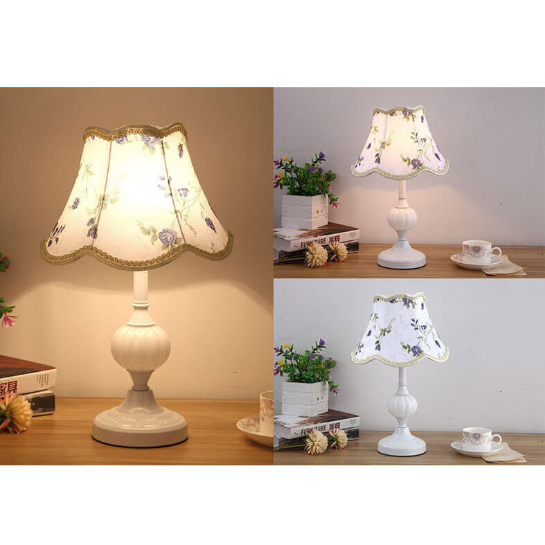 Nordic Vintage Floral Glass & Fabric 1-Light Table Lamp