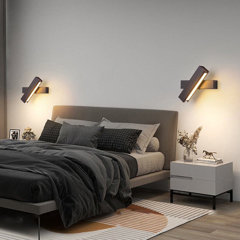 Modern Minimalist Rectangular Aluminum Iron Wood Rotatable Wall Sconce