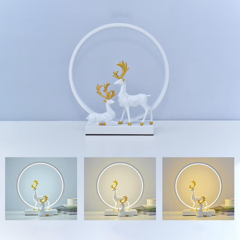 Nordic Iron Acrylic Circle Deer USB Plug-in LED Table Lamp