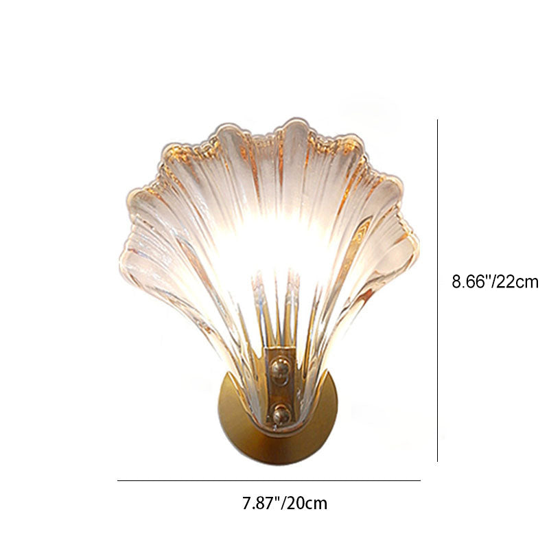 Modern Art Deco Scalloped Shell Amber Glass Wall Sconce