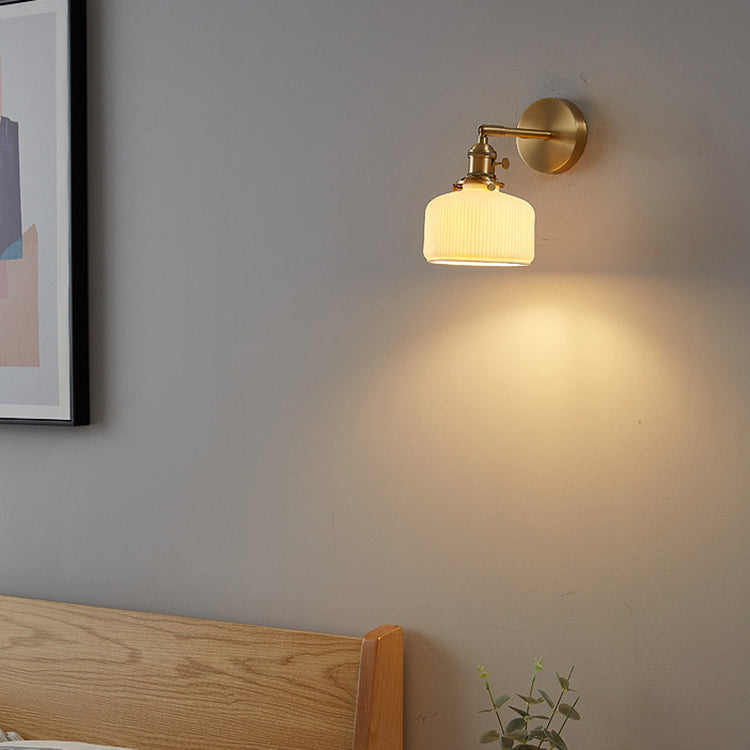 Modern Minimalist Striped Ceramic Jar 1-Light Wall Sconce