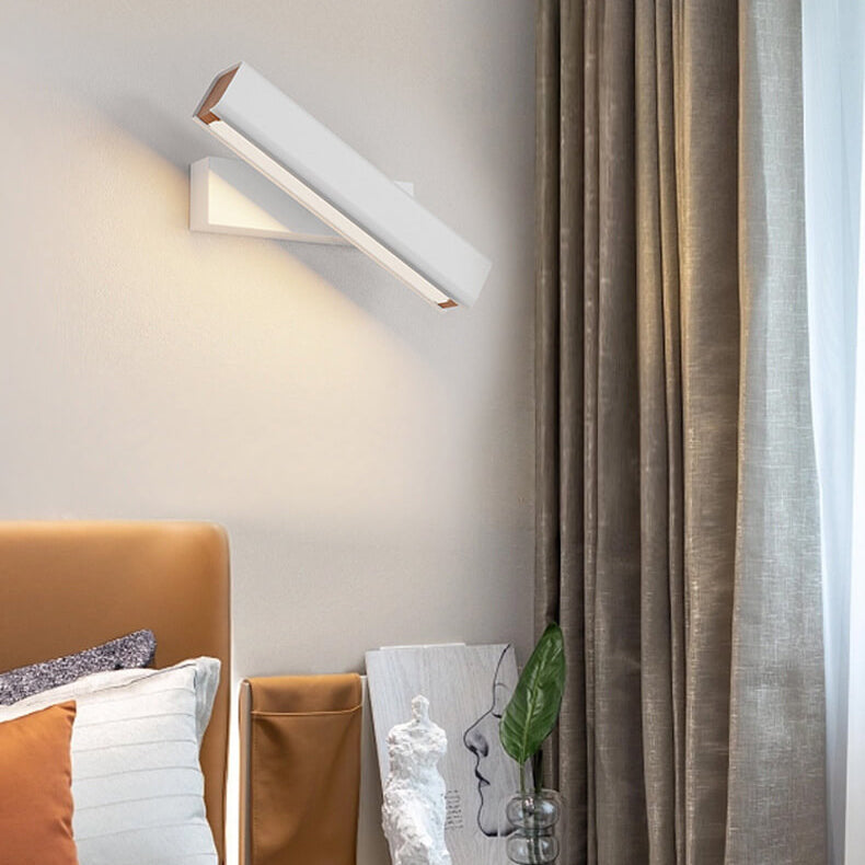 Modern Minimalist Rectangular Aluminum Iron Wood Rotatable Wall Sconce