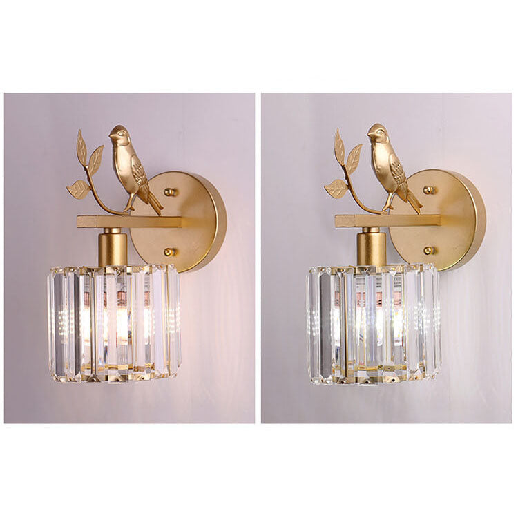 Traditional Vintage Iron Glass Round Bird Wall Sconce