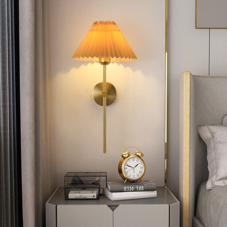 Vintage Pleated Fabric Shade Straight Arm Wall Sconce