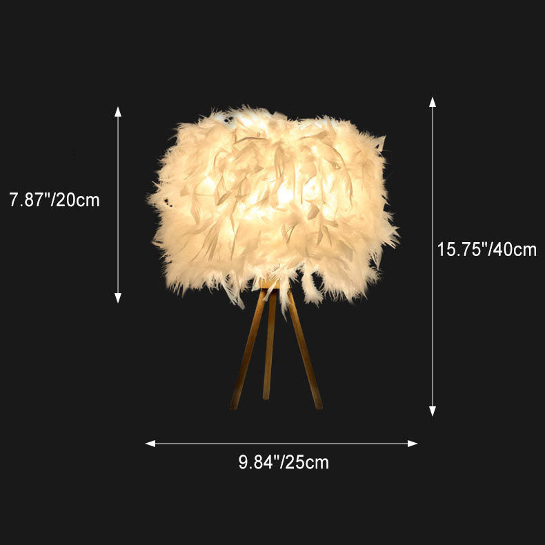 Modern Art Deco Feather Wood Cylinder Triangle Table Lamp