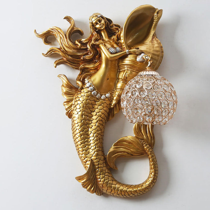 Modern Creative Resin Mermaid Crystal Shade 1-Light Wall Sconce