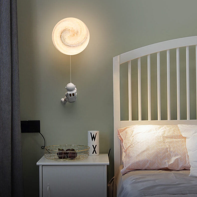 Contemporary Creative Orb Astronaut Iron Resin Wall Sconce