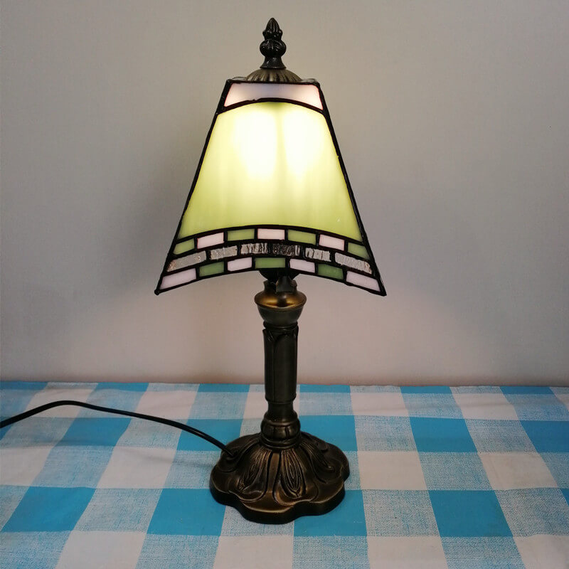 Traditional Tiffany Square Stained Glass Iron Table Lamp