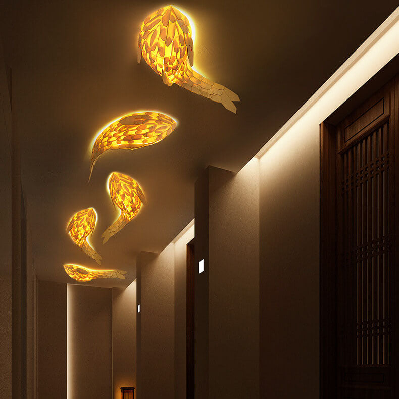 Modern Decorative Carp Linden Wood 2/4-Light Wall Sconce