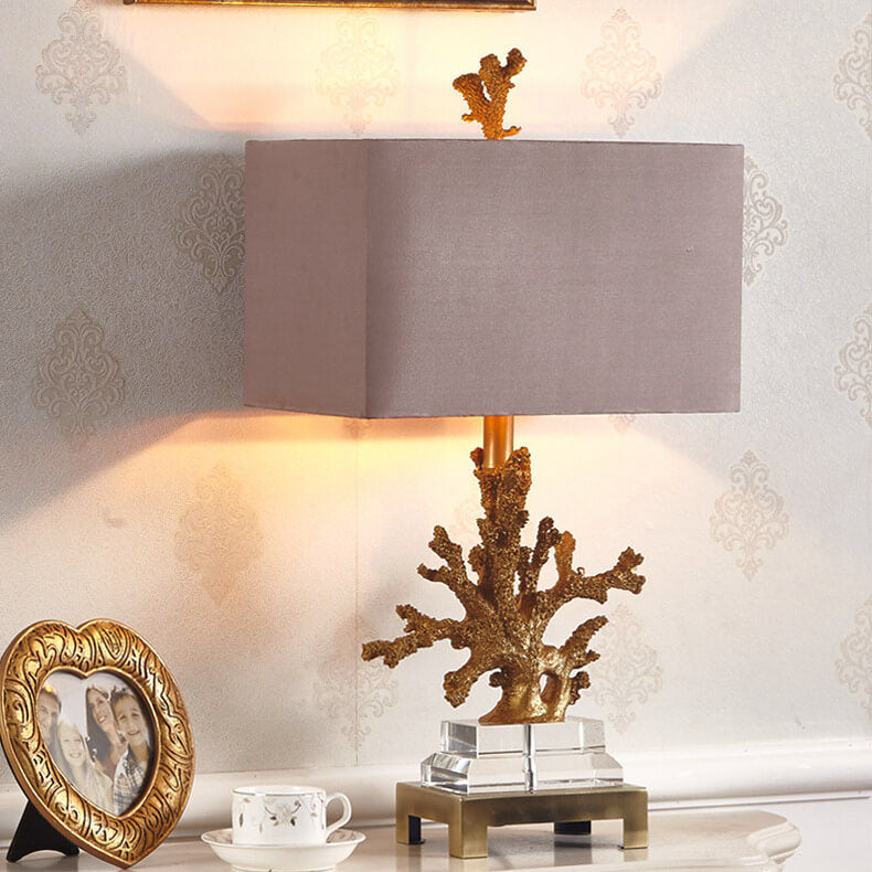 Modern Art Deco Linen Resin Crystal Coral Base Table Lamp