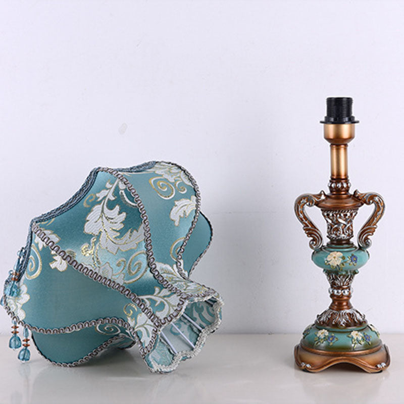 Traditional European Blue Fabric Tassel Resin Table Lamp