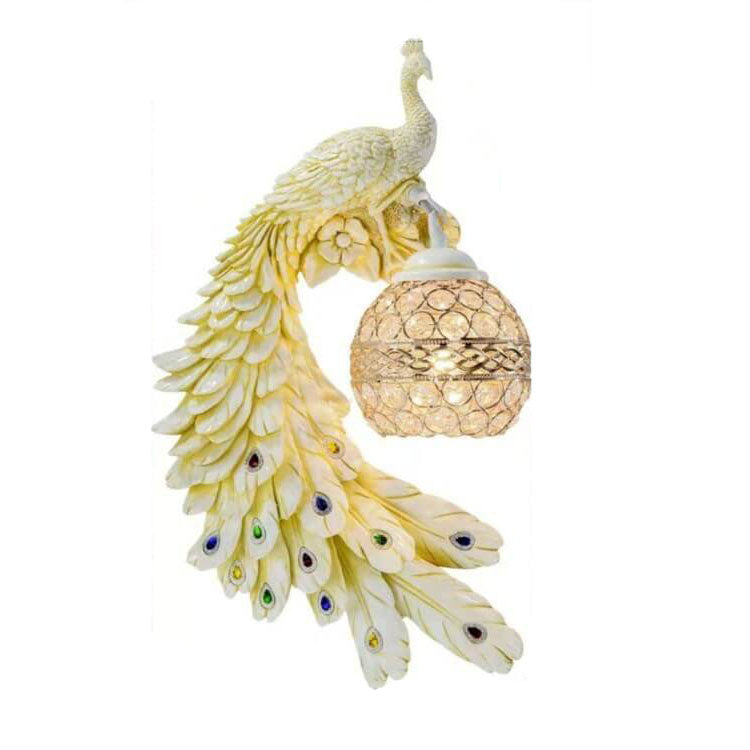 Vintage Ornate Resin Peacock Crystal Wall Sconce