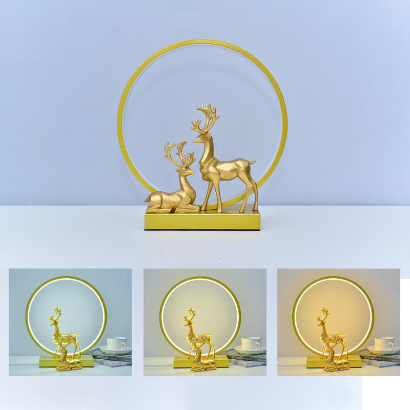Nordic Iron Acrylic Circle Deer USB Plug-in LED Table Lamp