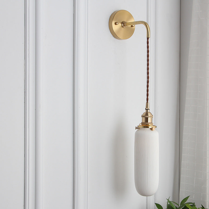 Japanese Retro Minimalist Cylinder Oval Brass Wall Sconce