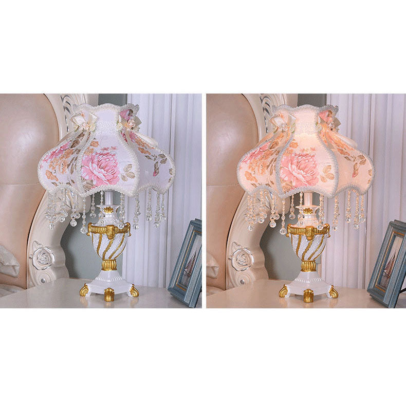 European Luxury Fabric Lace Resin 1-Light Table Lamp