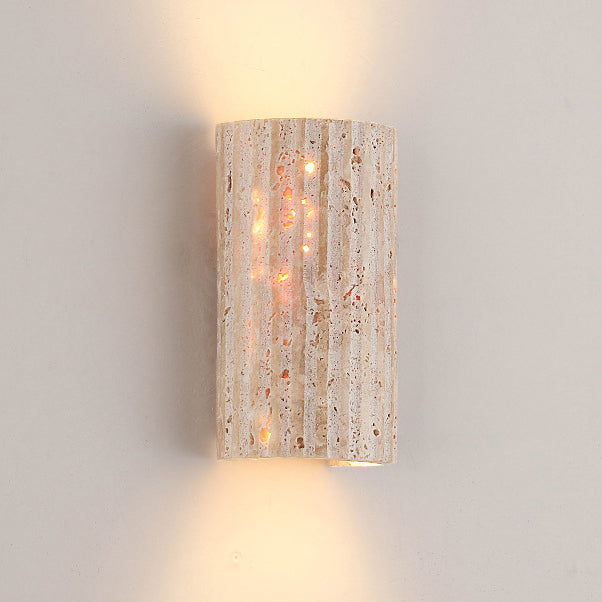 Traditional Japanese Beige Travertine LED Wall Sconce