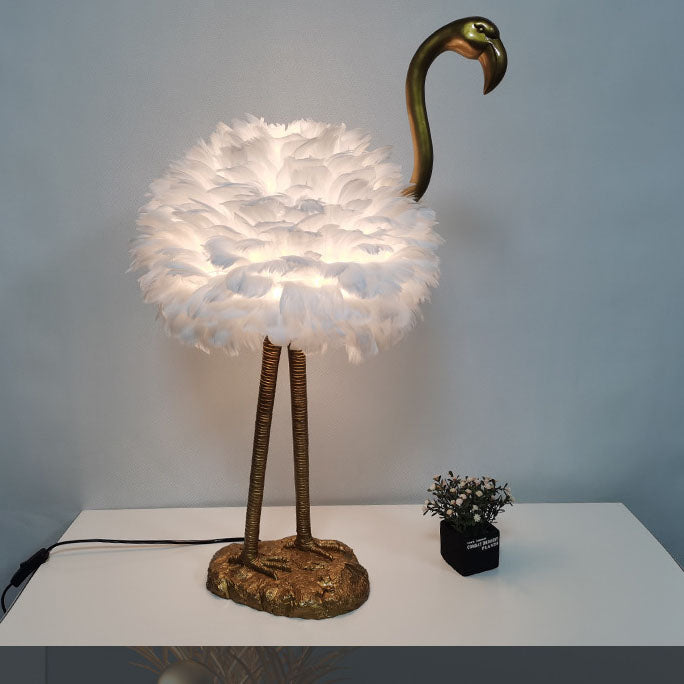 Nordic Goose Feather Metal Flamingo Ball 1-Light Table Lamp