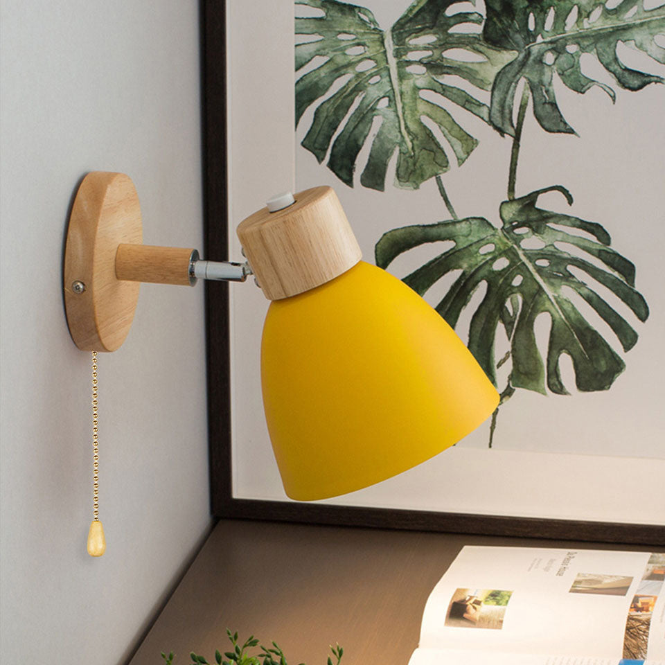 Modern Minimalist Macaron Iron Wood Wall Sconce