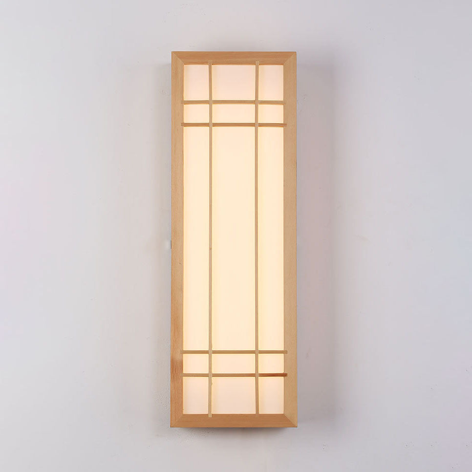 Traditional Japanese Rectangle Solid Wood LED Wall Sconce
