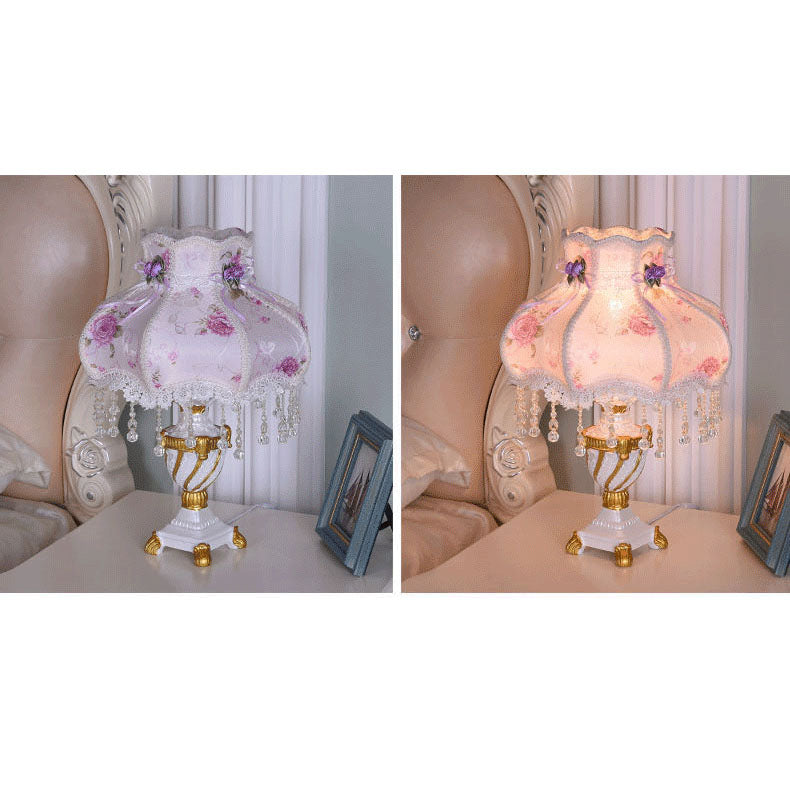 European Luxury Fabric Lace Resin 1-Light Table Lamp