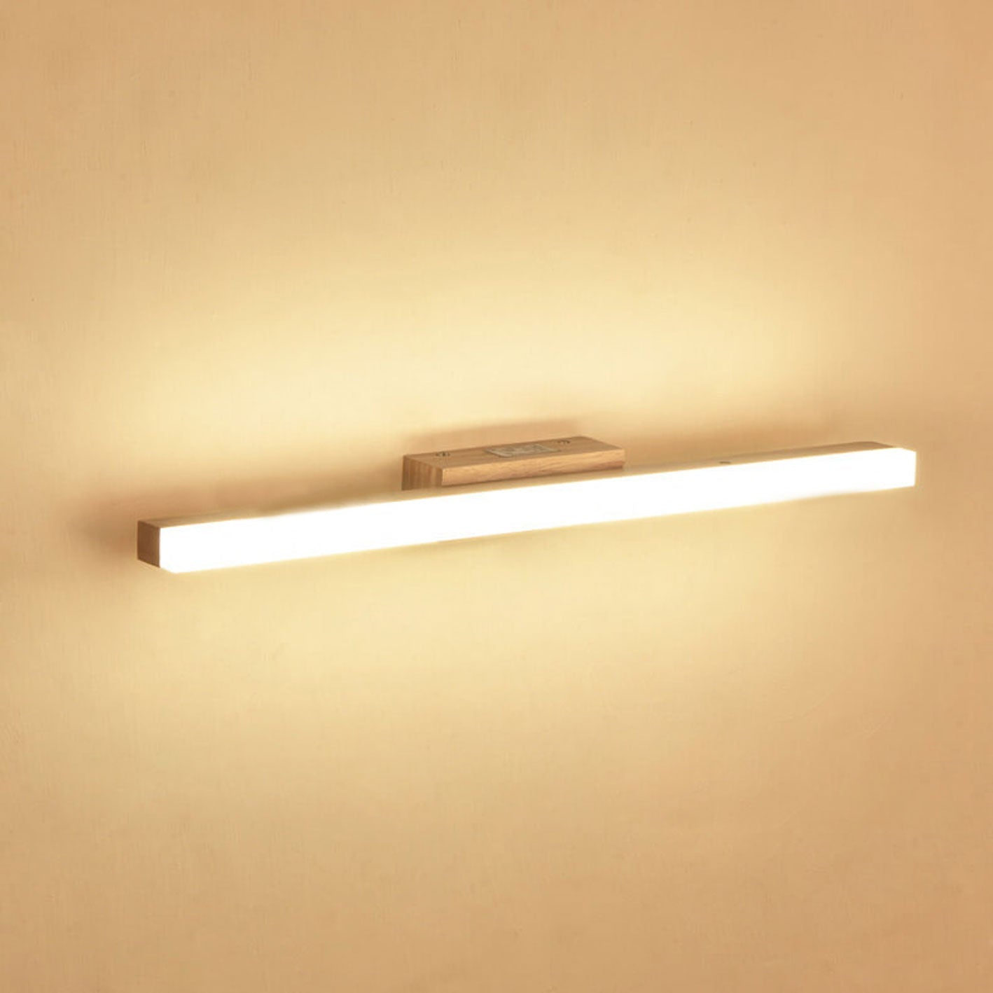 Nordic Minimalist Wooden Long Strip Vanity Wall Light