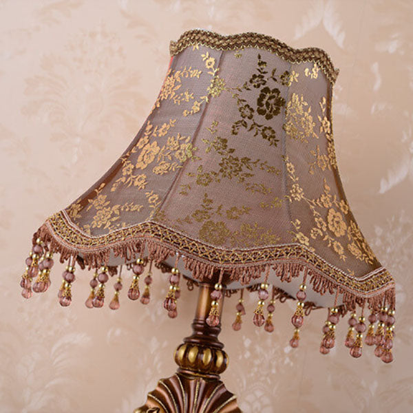 European Vintage Fabric Tassel Resin Court Table Lamp