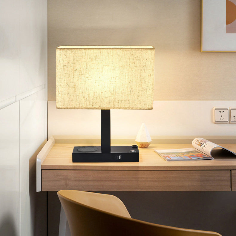 Modern Minimalist Rectangular Cloth Iron 1-Light Table Lamp