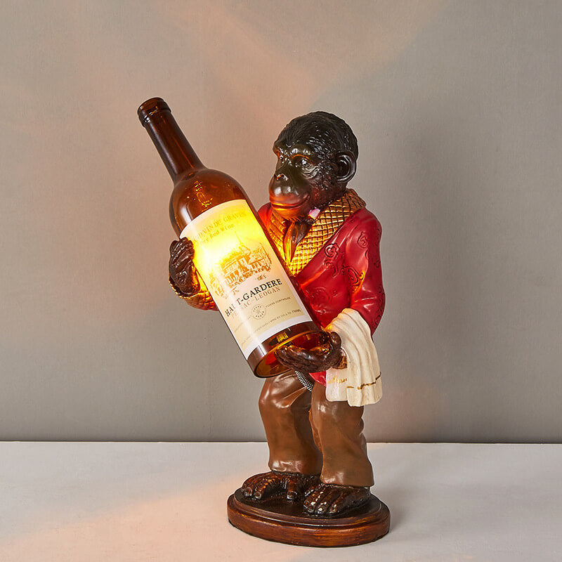 Retro Creative Monkey Resin Wine Bottle 1-Light Table Lamp