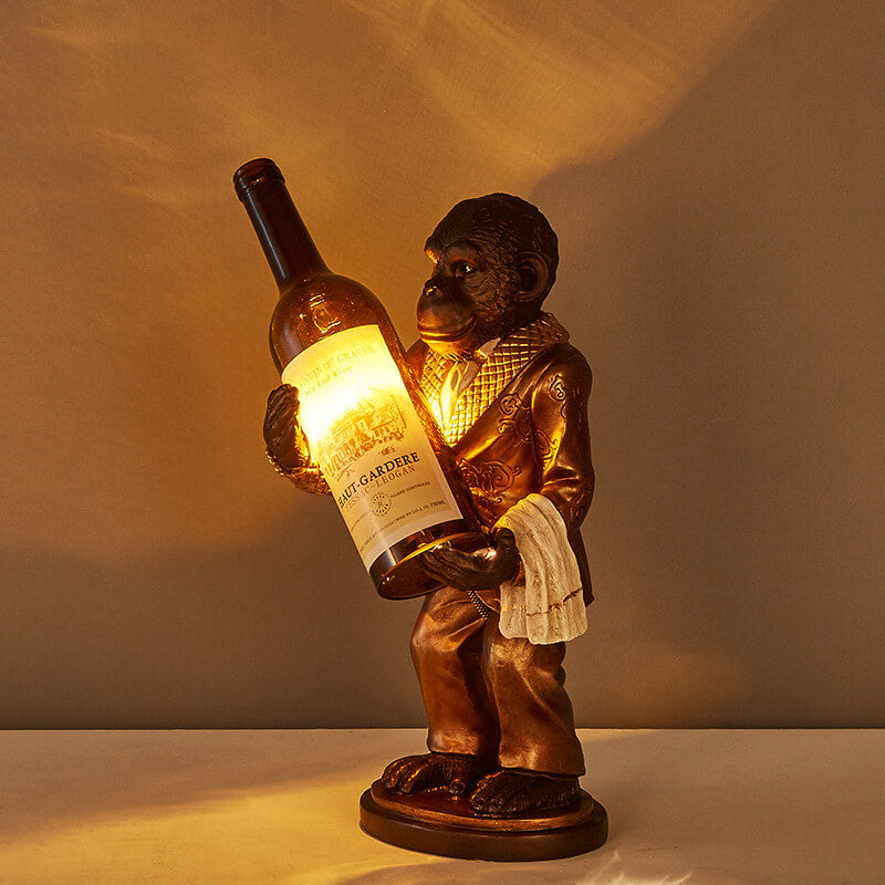 Retro Creative Monkey Resin Wine Bottle 1-Light Table Lamp