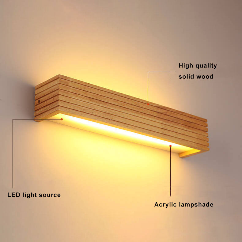 Modern Solid Wood Rectangular Linear LED Vanity Wall Sconce