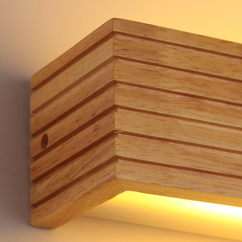 Modern Solid Wood Rectangular Linear LED Vanity Wall Sconce