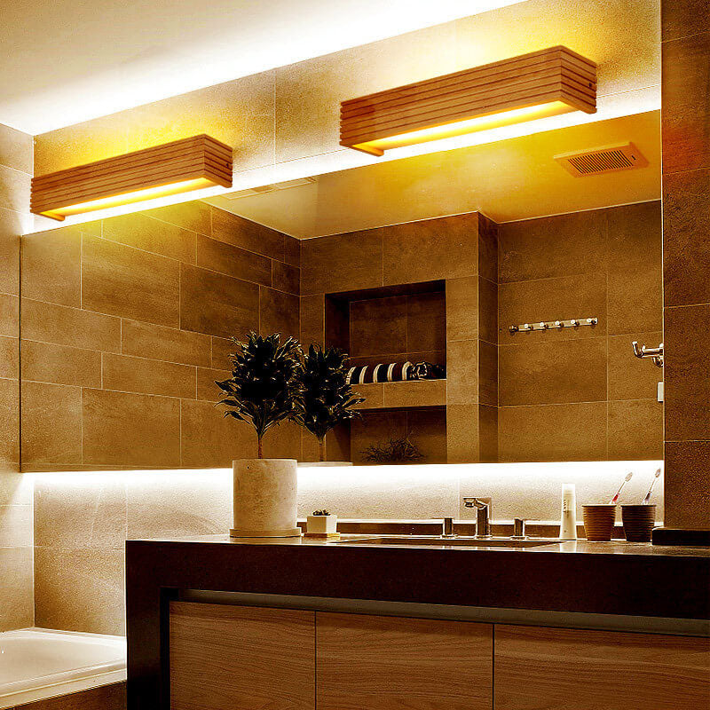 Modern Solid Wood Rectangular Linear LED Vanity Wall Sconce