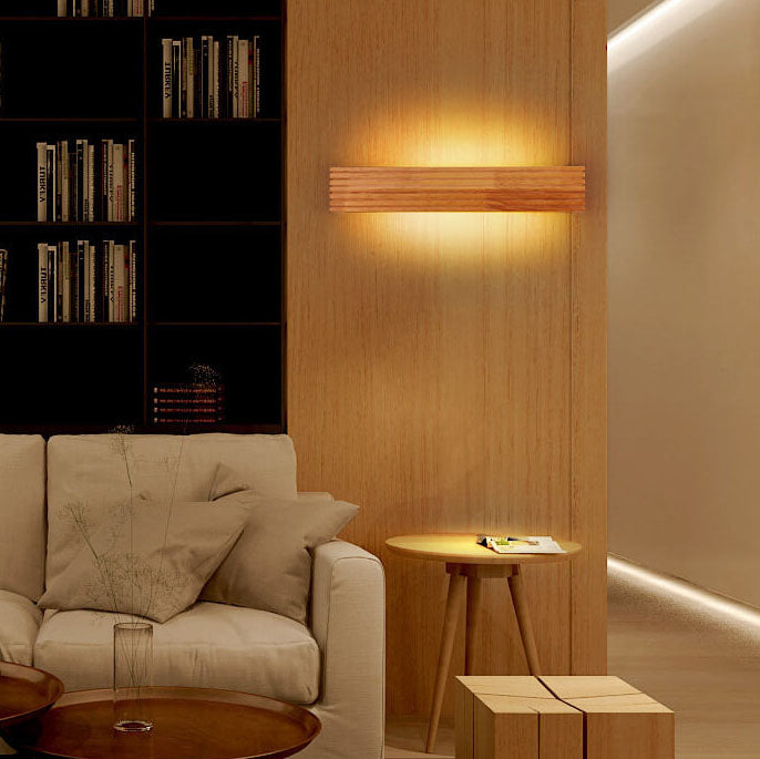 Modern Solid Wood Rectangular Linear LED Vanity Wall Sconce
